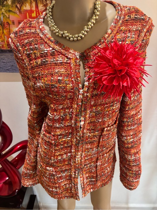 St. John Jackets & Blazers - St. John Orange Multicolor Tweed Blazer red orange yellow 12 buttons shimmer